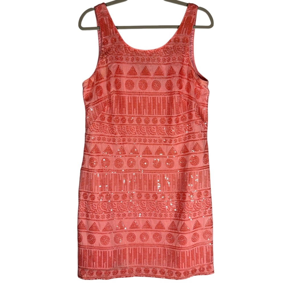 Oleg Cassini Coral Sequin Sheath Dress